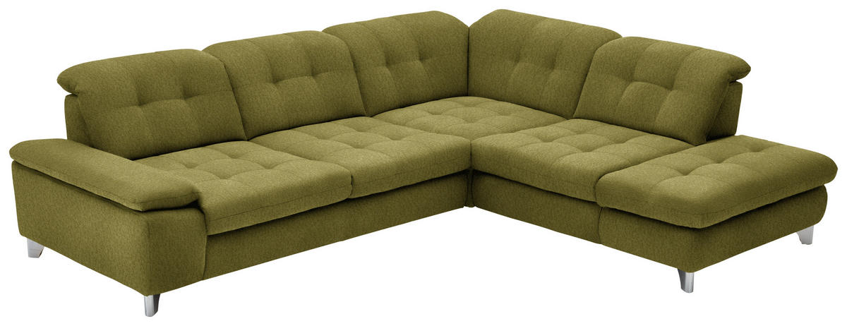 ECKSOFA in Chenille Grün  - Chromfarben/Grün, Design, Textil/Metall (310/260cm) - Beldomo Speed