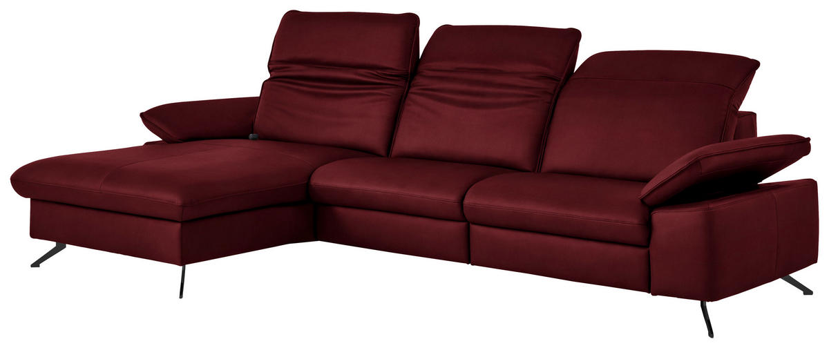 ECKSOFA  Echtleder Bordeaux  - Bordeaux/Schwarz, Design, Leder/Metall (169/307cm) - Beldomo Premium