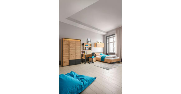 DREHTÜRENSCHRANK in Schwarz, Eiche Artisan - Schwarz/Eiche Artisan, KONVENTIONELL, Holzwerkstoff (140/200/55cm) - Voleo