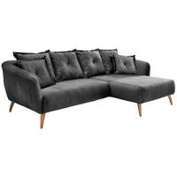 ECKSOFA in Velours Grau  - Buchefarben/Grau, Modern, Holz/Textil (277/162cm) - Livetastic