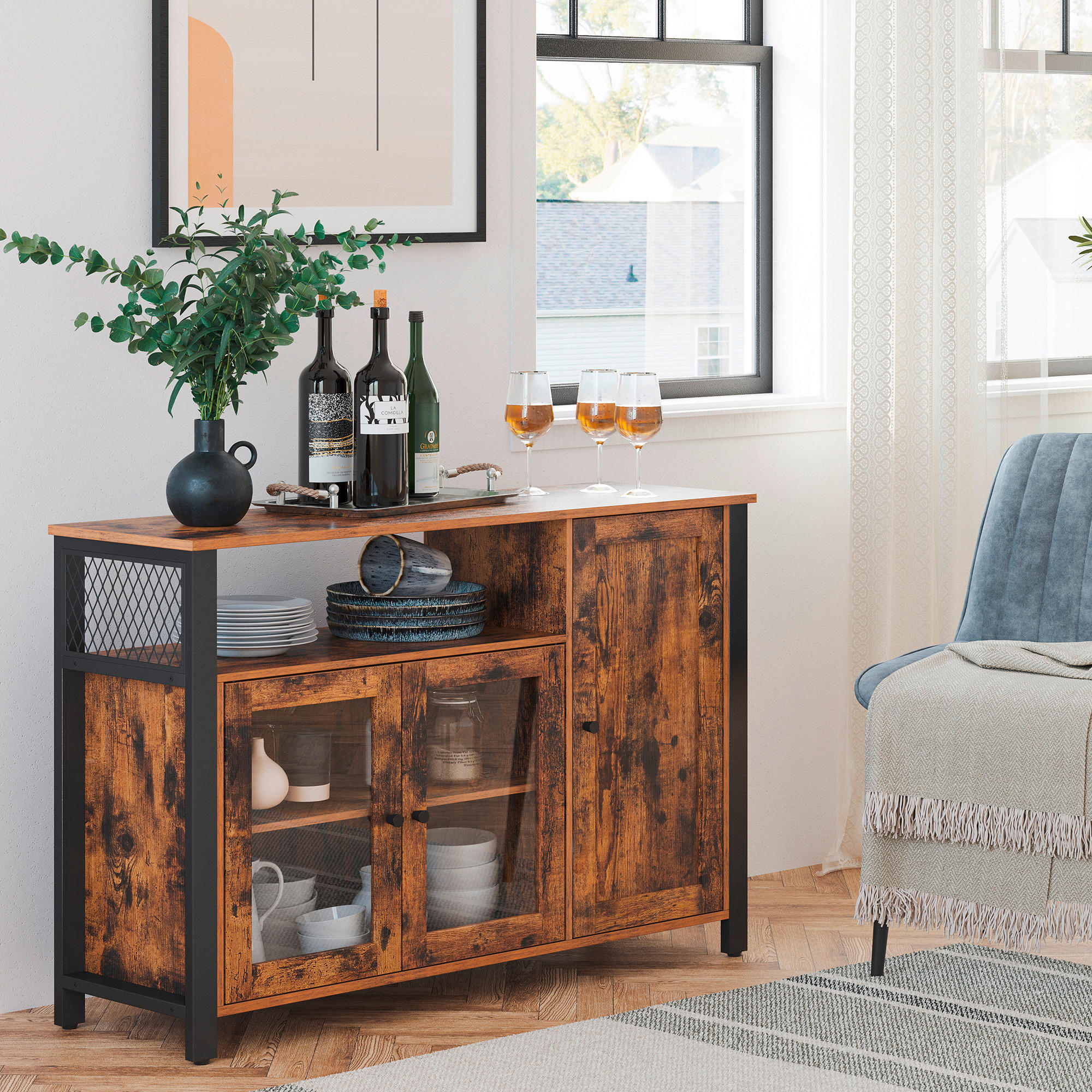 KOMMODE 110/75/33 cm  - Schwarz/Braun, Trend, Glas/Holzwerkstoff (110/75/33cm) - Boxxx