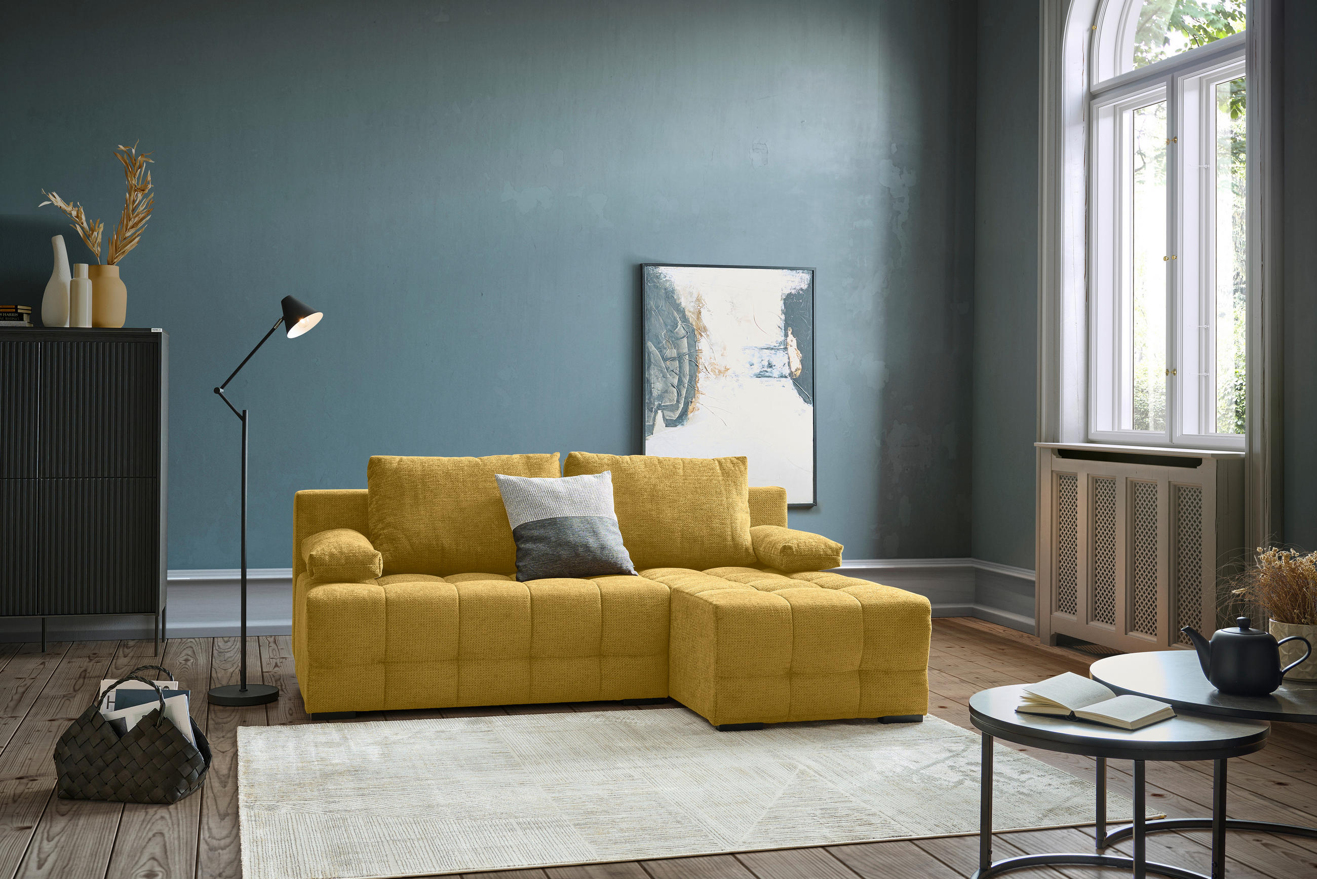 ROHOVÁ SEDACIA SÚPRAVA, textil, horčicovožltá - čierna/horčicovožltá, Modern, textil/plast (204/145cm) - Hom`in