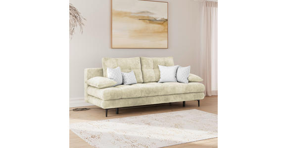 SCHLAFSOFA Chenille Creme Rückenkissen, Armlehnenkissen, Bettkasten, Schlaffunktion, Rücken echt  - Creme/Schwarz, KONVENTIONELL, Textil/Metall (203/94/96cm) - Carryhome