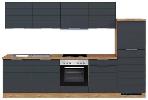 KÜCHENBLOCK 300 cm   in Grau, Eiche Wotan  - Eiche Wotan/Grau, Design, Holzwerkstoff/Metall (300cm) - Held