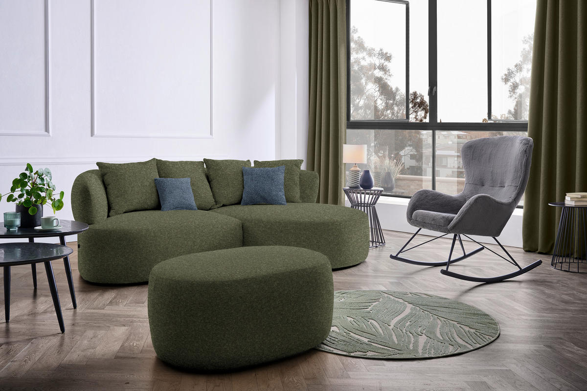 ECKSOFA in Chenille Grün  235/166 cm  - Blau/Schwarz, MODERN, Kunststoff/Textil (235/166cm) - Hom`in
