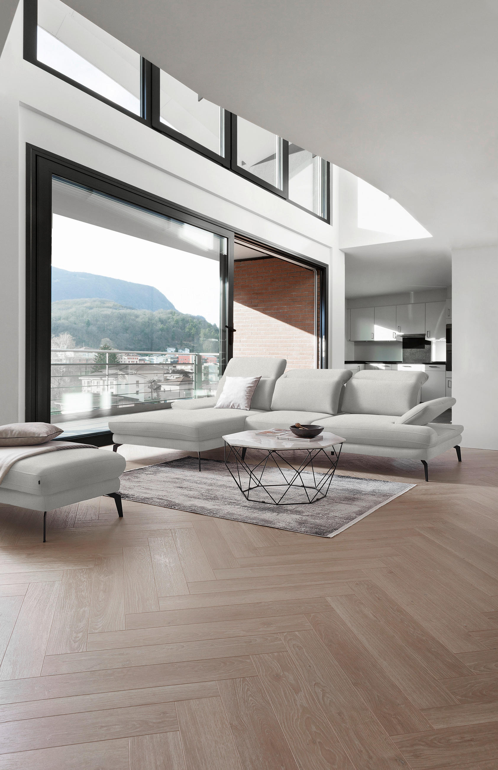 ECKSOFA in Chenille Grauweiss  - Schwarz/Grauweiss, Design, Textil/Metall (180/289cm) - Stylife
