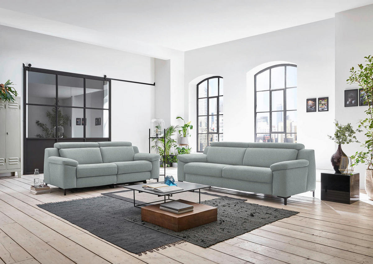 3-SITZER-SOFA in Chenille Salbeigrün  - Salbeigrün/Schwarz, Design, Textil/Metall (230/104/104cm) - Valdera