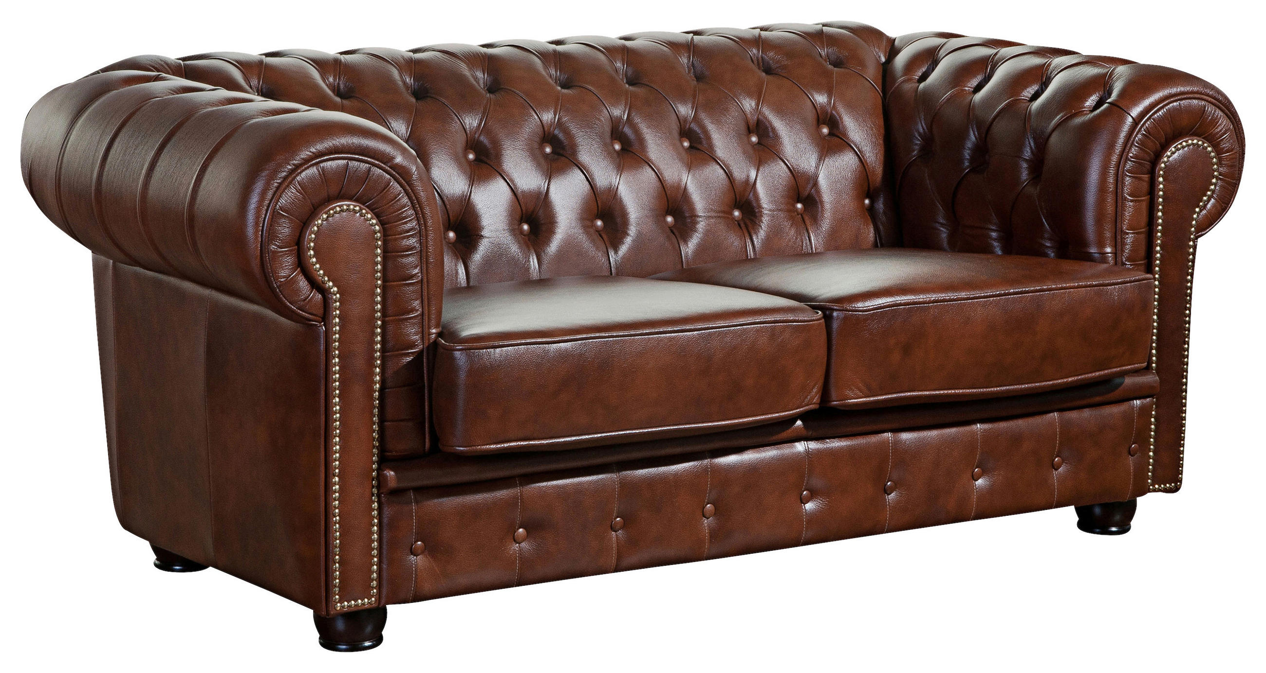 CHESTERFIELD-SOFA Echtleder Braun  - Nussbaumfarben/Braun, Konventionell, Leder/Holzwerkstoff (174/74/98cm) - Max Winzer