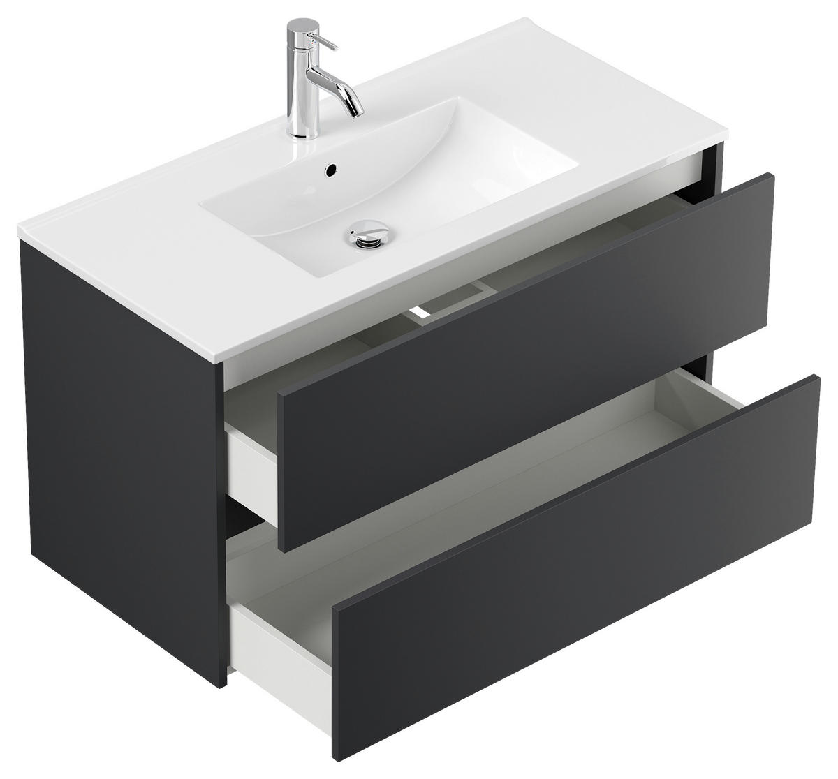 BADEZIMMER 3-teilig  in 100 cm  - Graphitfarben/Weiß, Basics, Keramik/Holzwerkstoff (100cm) - MID.YOU