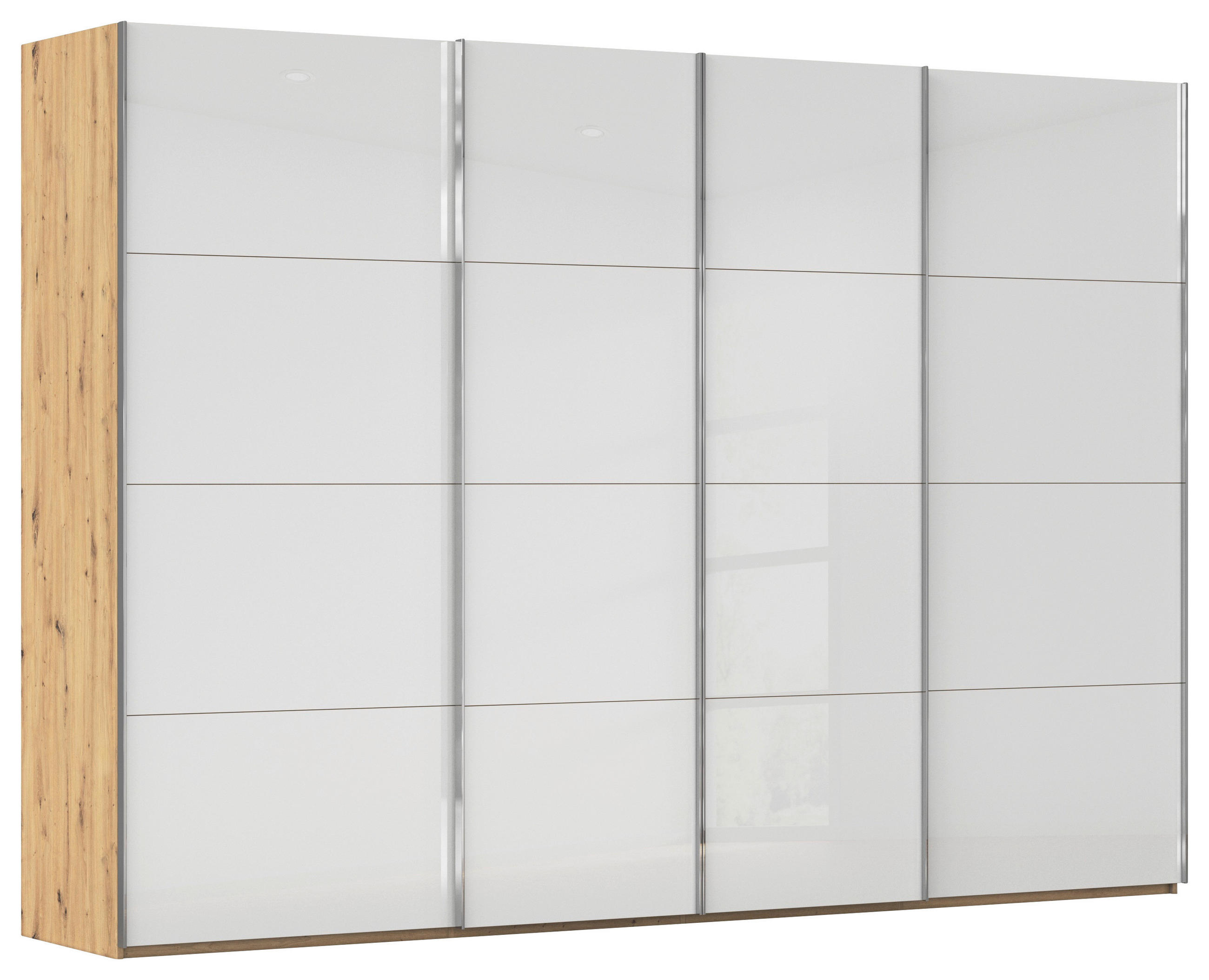 SCHWEBETÜRENSCHRANK 316/235/68 cm 4-türig Weiß, Eiche Artisan  - Chromfarben/Weiß, Design, Glas/Holzwerkstoff (316/235/68cm) - Novel