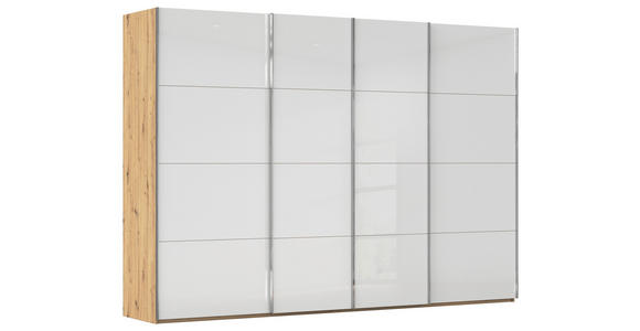 SCHWEBETÜRENSCHRANK 316/235/68 cm 4-türig Weiß, Eiche Artisan  - Chromfarben/Weiß, Design, Glas/Holzwerkstoff (316/235/68cm) - Novel