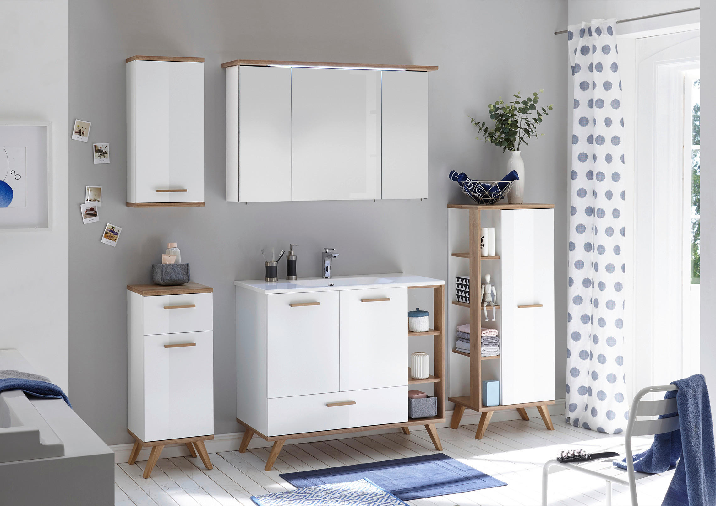 MIDISCHRANK 50,5/128/33 cm  - Eichefarben/Weiß, Design, Glas/Holzwerkstoff (50,5/128/33cm) - Xora