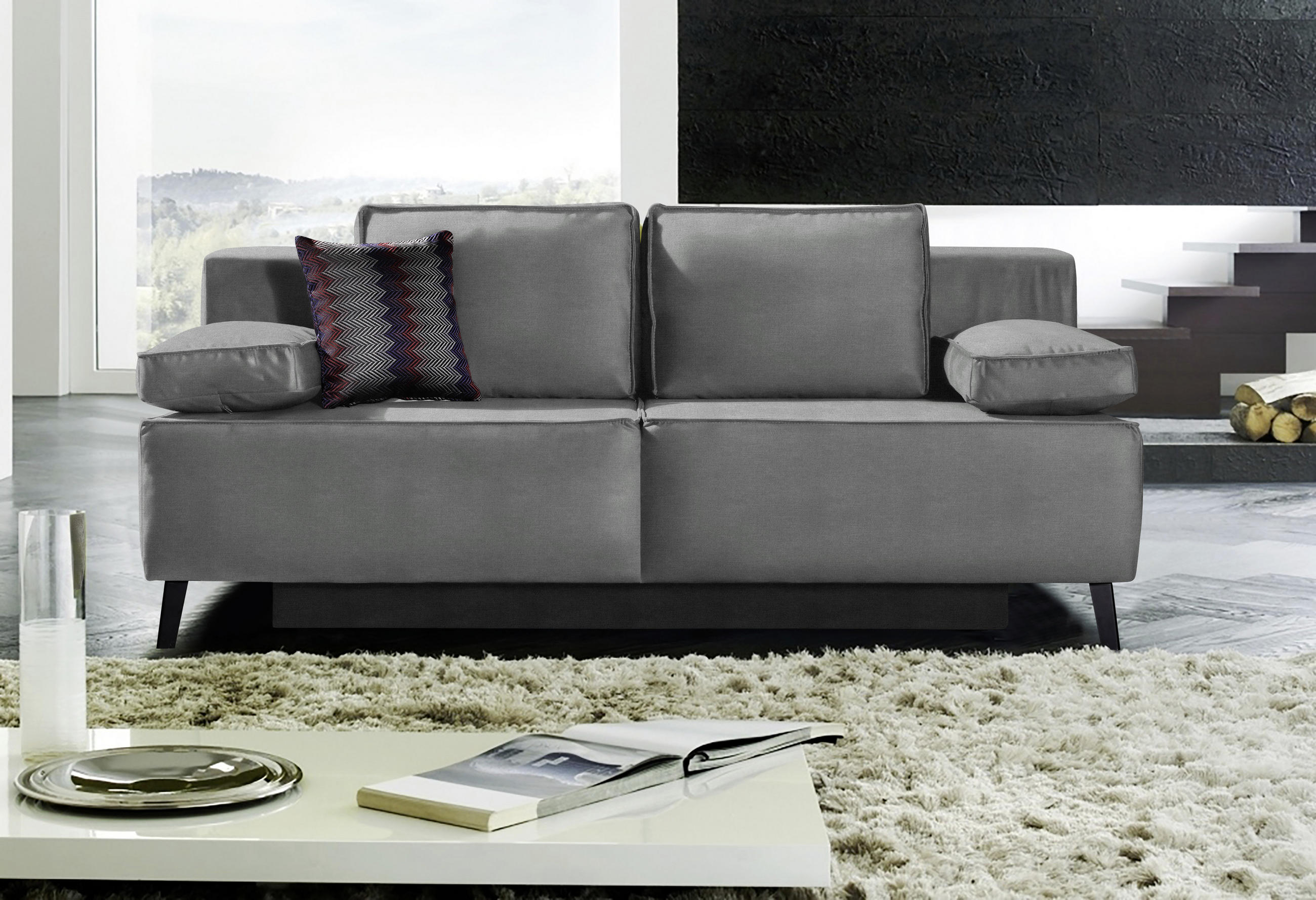 SCHLAFSOFA in Hellgrau  - Hellgrau/Schwarz, Konventionell, Textil/Metall (197/91/88cm) - Novel