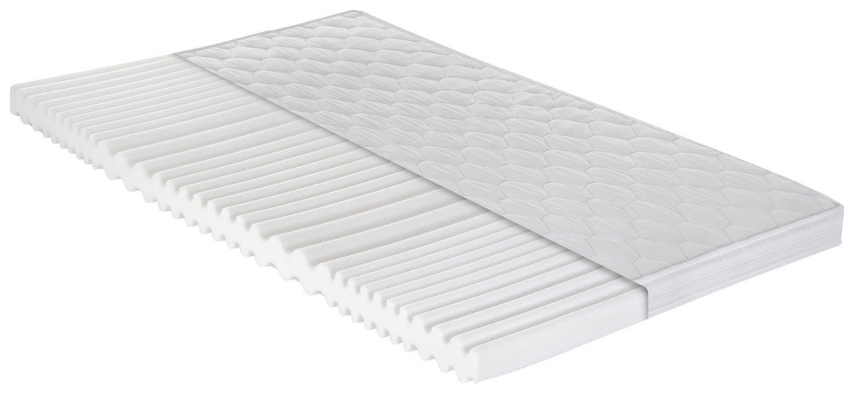 KALTSCHAUMMATRATZE CARAVAN MATRATZE, 90/200 cm, Höhe ca.: 10 cm, H2 = mittel, funktional, 7-Zonen - Weiß, Basics, Kunststoff/Textil (90/200cm) - P & B