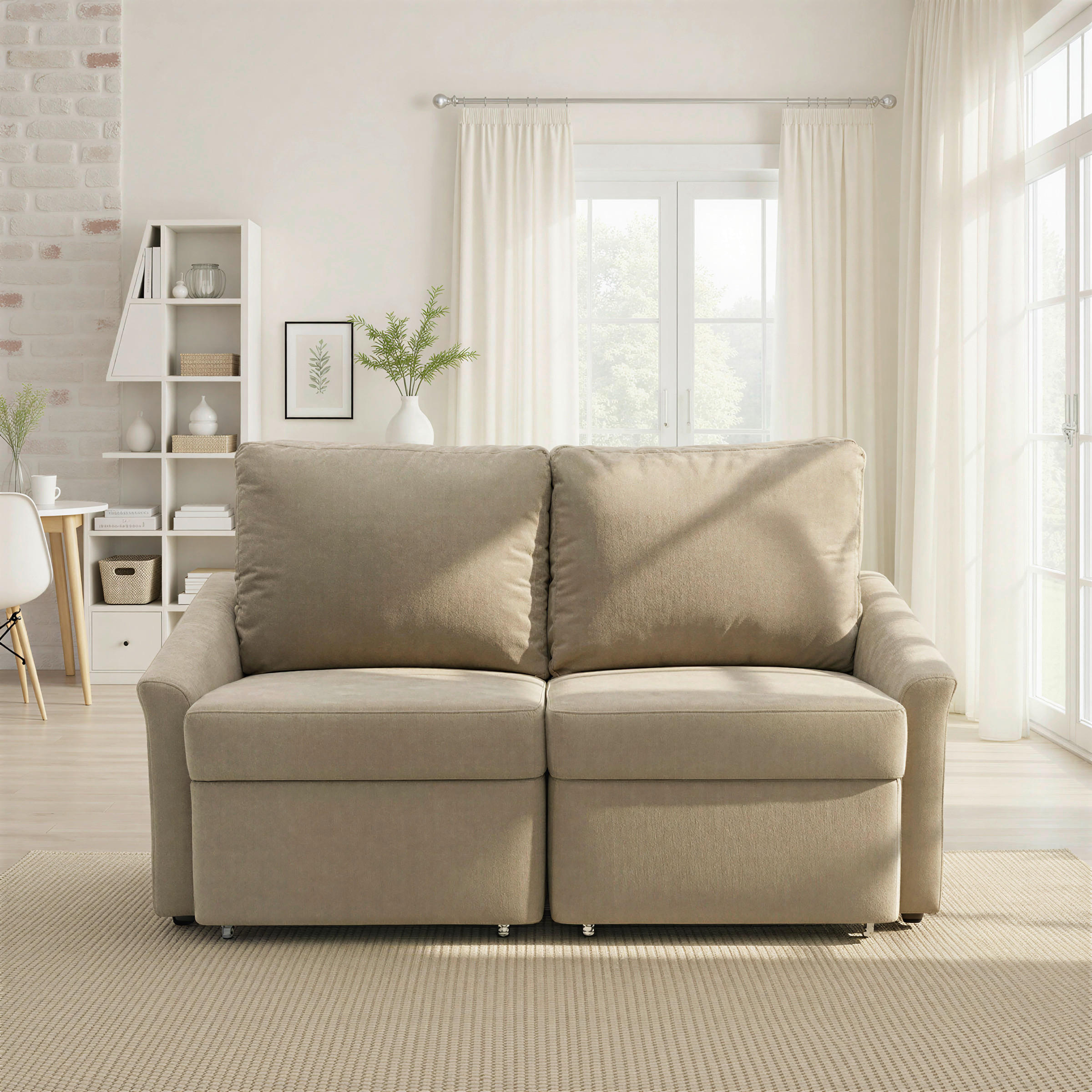 SCHLAFSOFA Mikrofaser Beige  - Beige/Schwarz, Basics, Kunststoff/Textil (168/86/96cm) - MID.YOU
