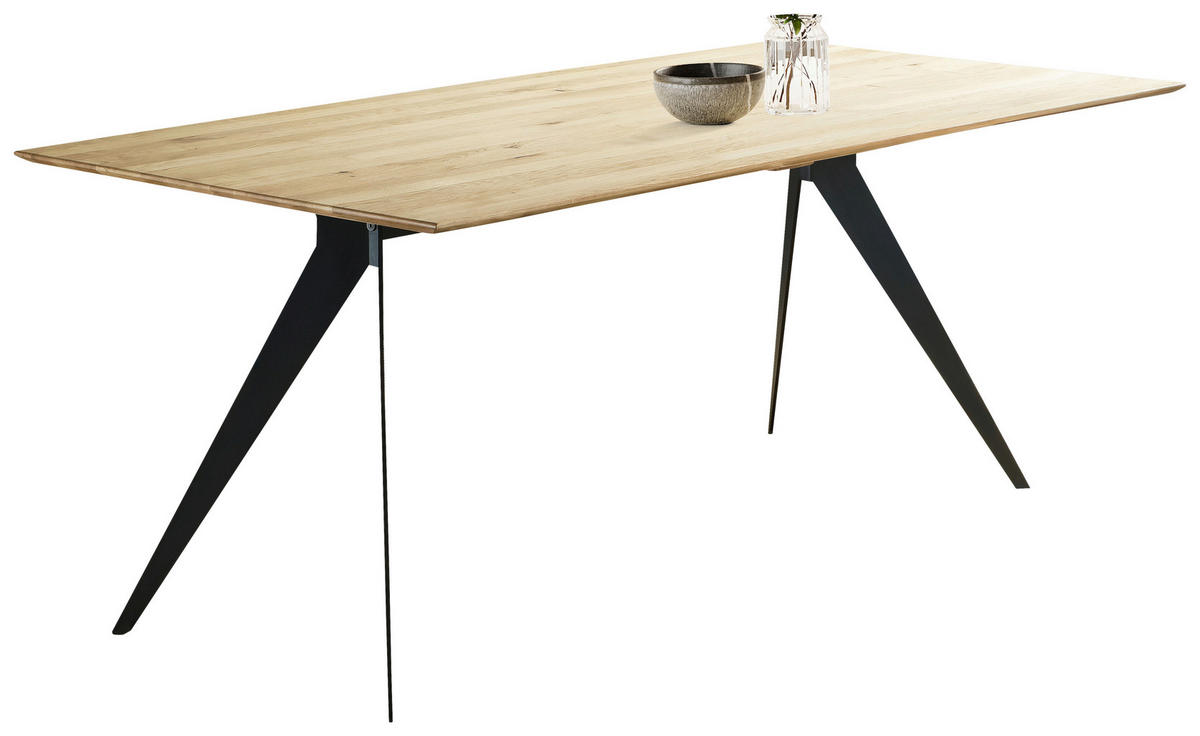 ESSTISCH Eiche massiv rechteckig Schwarz, Eichefarben  - Eichefarben/Schwarz, LIFESTYLE, Holz/Metall (160/90/75cm) - Linea Natura