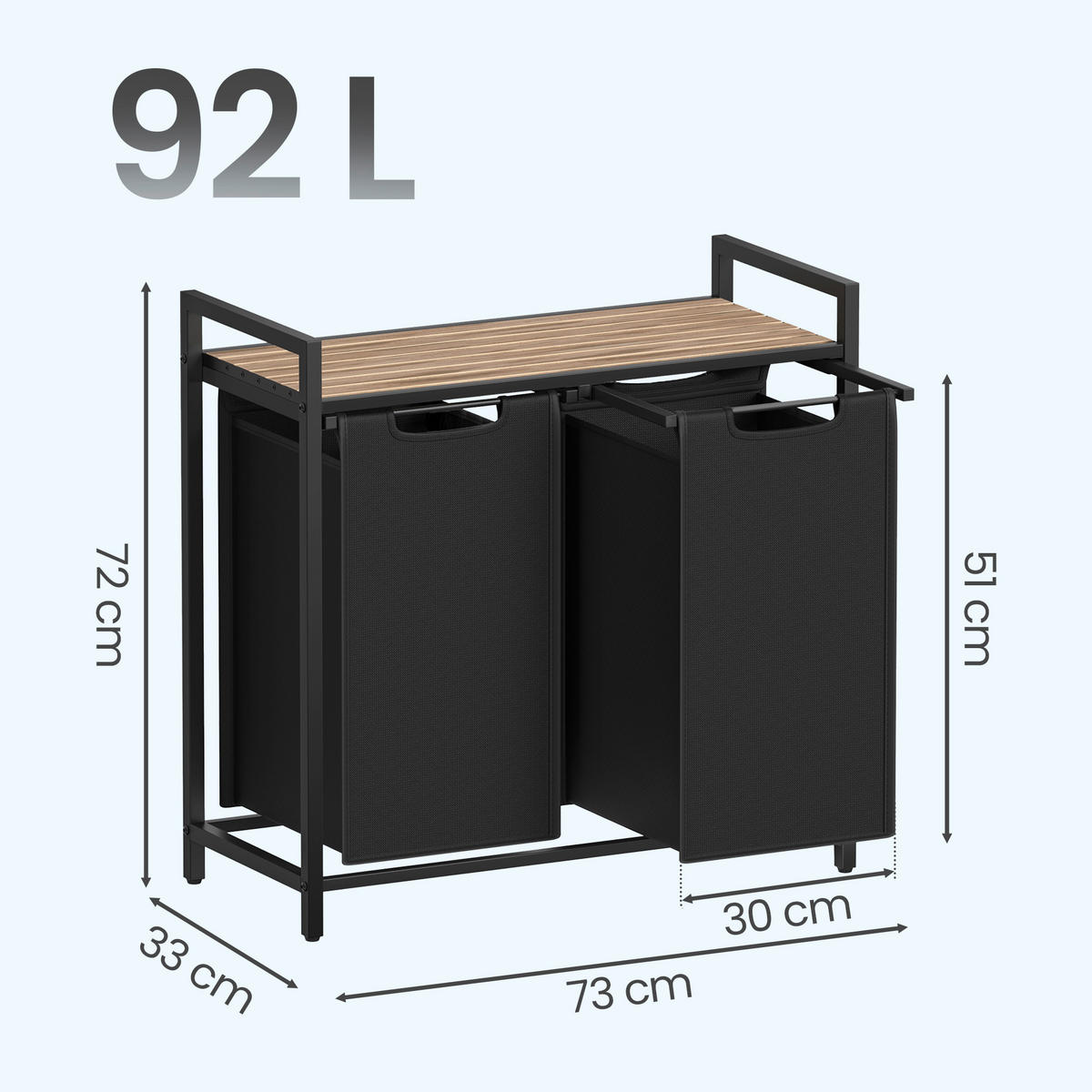 WÄSCHEKORB - Eichefarben/Schwarz, Trend, Holzwerkstoff/Textil (73/72/33cm) - Boxxx