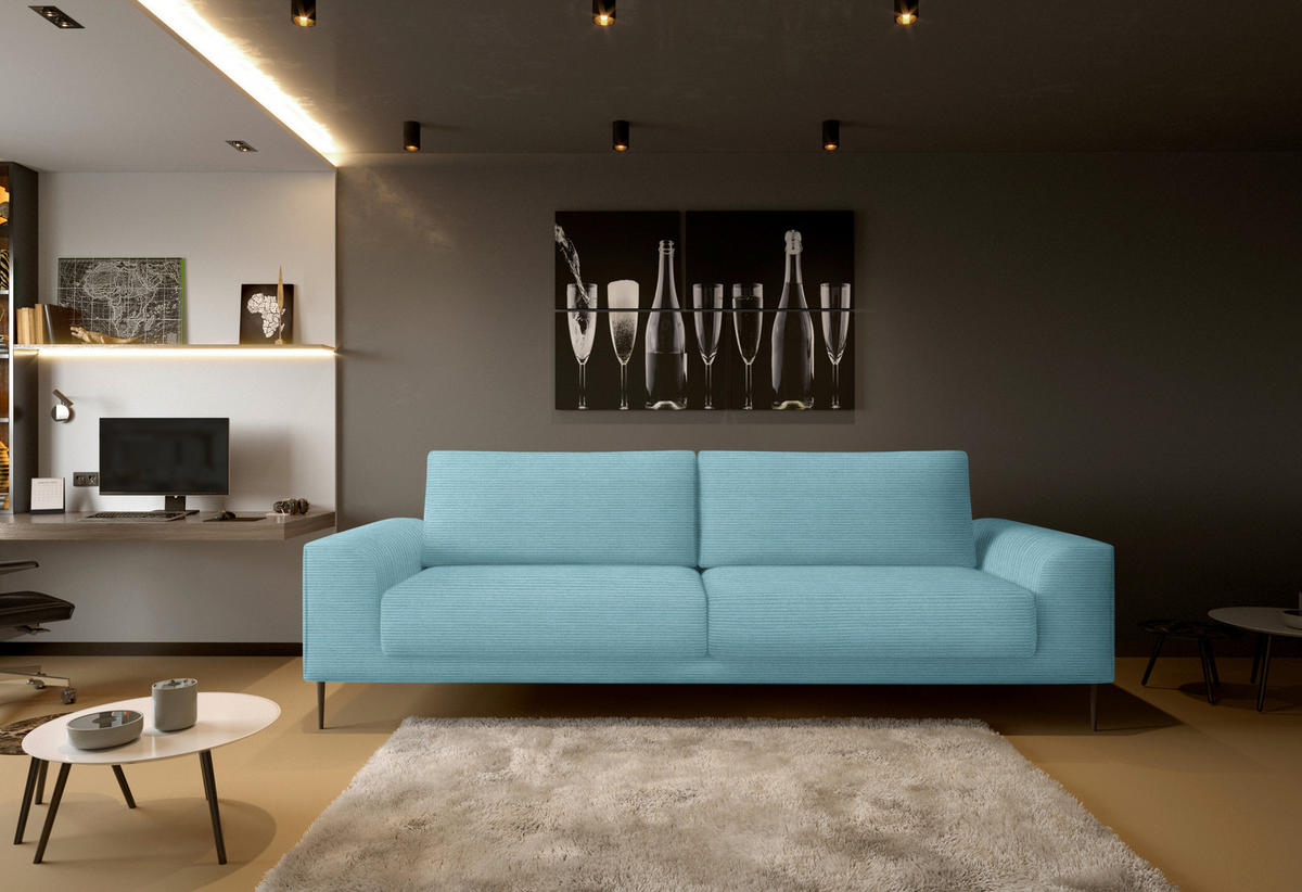 SCHLAFSOFA Cord Hellblau  - Schwarz/Hellblau, Design, Textil/Metall (250/89/105cm) - Livetastic
