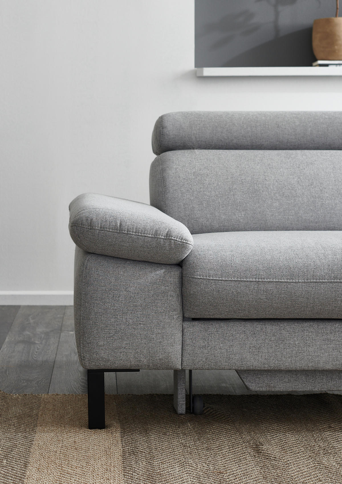 ECKSOFA in Flachgewebe Hellgrau  272/217 cm  - Hellgrau/Schwarz, Design, Holzwerkstoff/Textil (272/217cm) - Pure Home Comfort