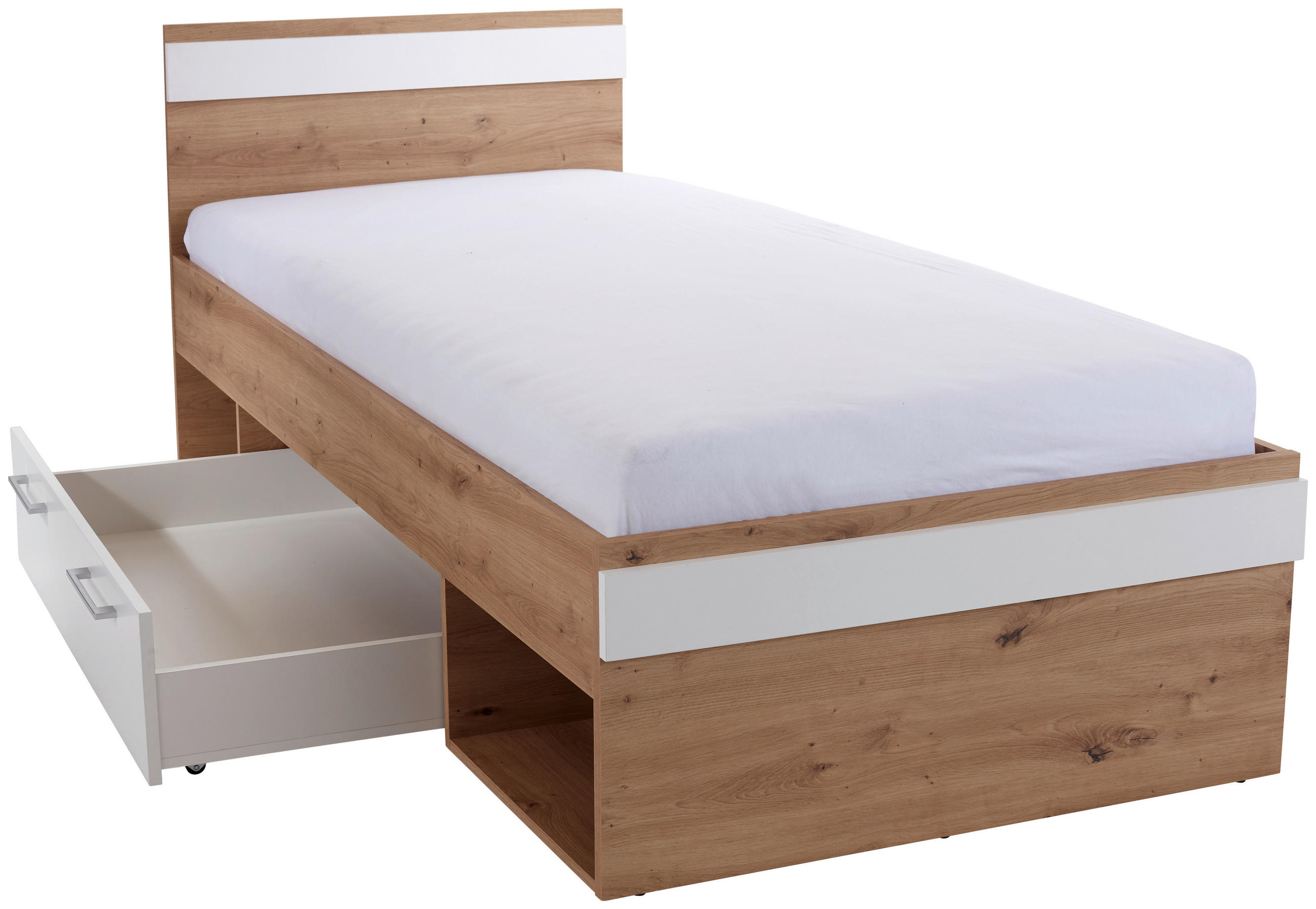 BETT 90/200 cm  in Weiß, Eiche Artisan  - Blau/Eichefarben, MODERN (90/200cm) - Ondega