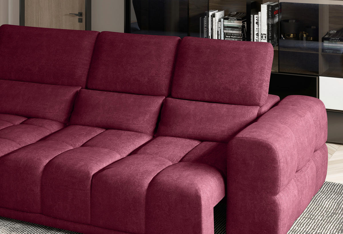 HÖRNSOFFA i chenille mörkröd  - mörkröd/svart, Klassisk, textil/plast (203/290cm) - MID.YOU