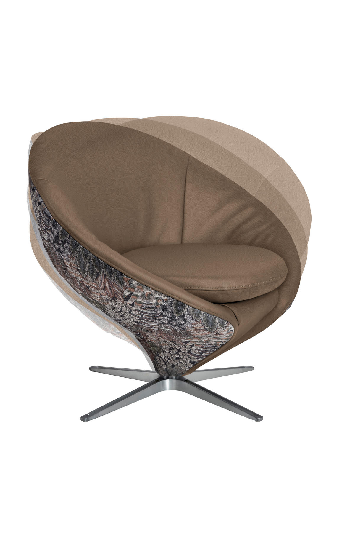 SESSEL Jacquard Kombination Echtleder/Stoff Taupe  - Taupe/Nickelfarben, Design, Leder/Textil (84/81/79cm) - Koinor