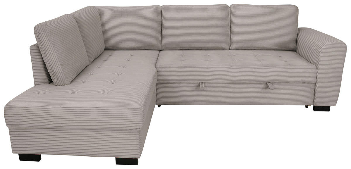 ECKSOFA JOHN Graubraun Cord Rückenkissen, Bettkasten, Liegefläche im Originalstoff  - Graubraun/Schwarz, Trend, Kunststoff/Textil (178/239cm) - P & B