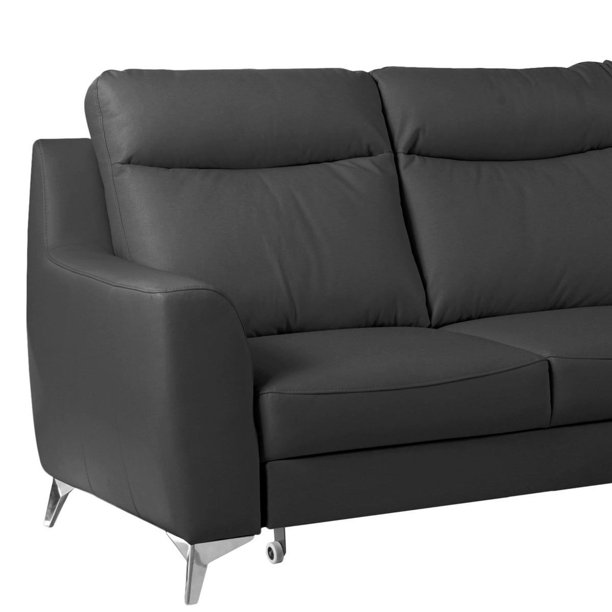 ECKSOFA Lederlook Echtleder Schwarz  - Chromfarben/Schwarz, Design, Leder/Textil (236/168cm) - Livetastic