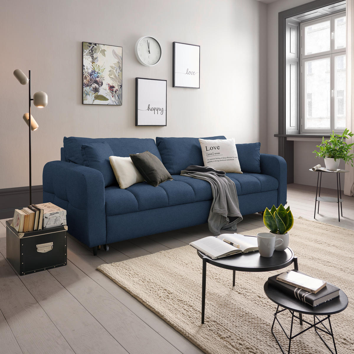 SCHLAFSOFA  in Webstoff Blau  - Blau/Schwarz, Design, Holz/Textil (236/88/101cm) - Lomoco