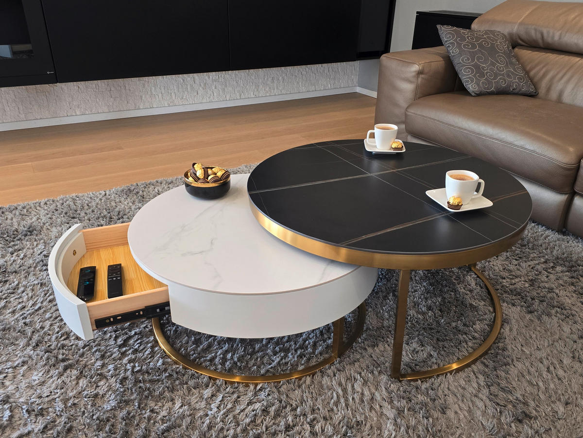 COUCHTISCHSET in Metall, Stein, Holzwerkstoff 70-80/70-80/31-39 cm  - Goldfarben/Schwarz, Design, Holzwerkstoff/Stein (70-80/70-80/31-39cm) - Modante