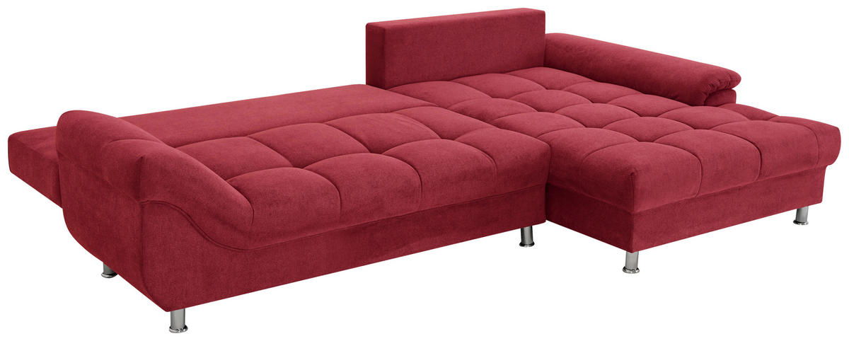 ECKSOFA Rot Flachgewebe, Mikrofaser  - Chromfarben/Rot, Design, Kunststoff/Textil (312/198cm) - Livetastic