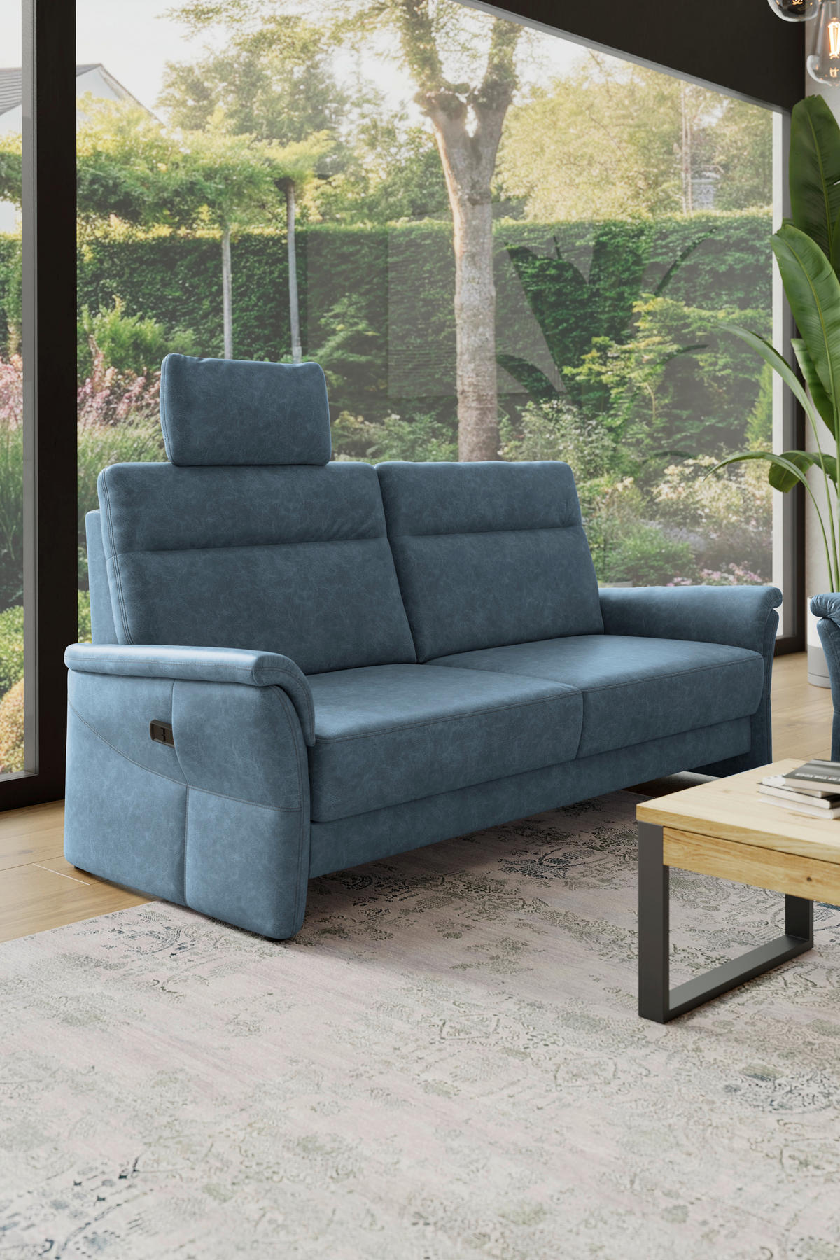 3,5-SITZER - Blaugrau/Schwarz, Konventionell, Kunststoff/Textil (205/98/91cm) - Elegando