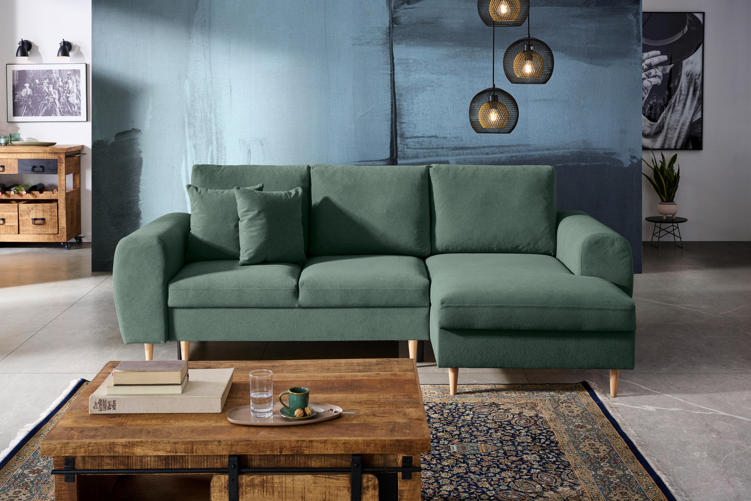ECKSOFA in Webstoff Grün  - Naturfarben/Grün, Konventionell, Holz/Textil (250/145cm) - MID.YOU