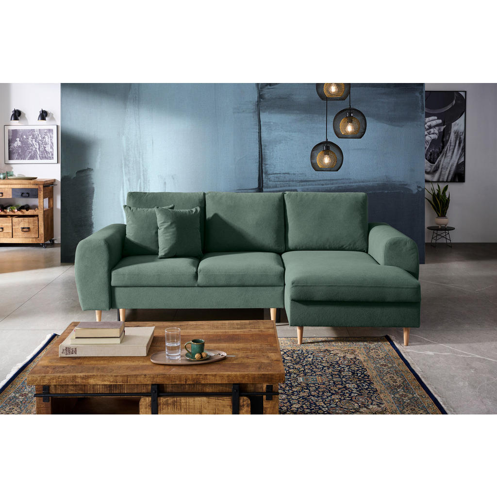 Thumbnail - Carryhome Ecksofa, Grün, Textil, Buche, vollmassiv, 3-Sitzer, Füllung: Polyurethan (PUR),Polyurethan (Pur), Ottomane rec...