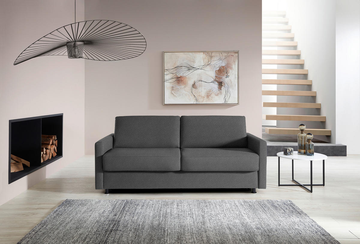 SCHLAFSOFA  in Flachgewebe Dunkelgrau  - Dunkelgrau/Schwarz, KONVENTIONELL, Textil/Metall (207/88/101cm) - Bali