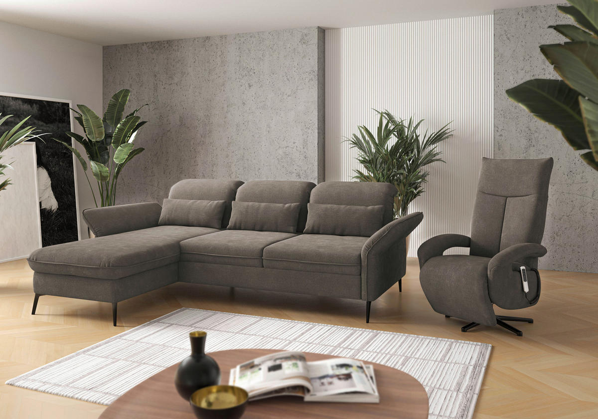 ECKSOFA in Flachgewebe Schlammfarben  198/264 cm  - Schlammfarben/Schwarz, KONVENTIONELL, Textil/Metall (198/264cm) - Sit & More