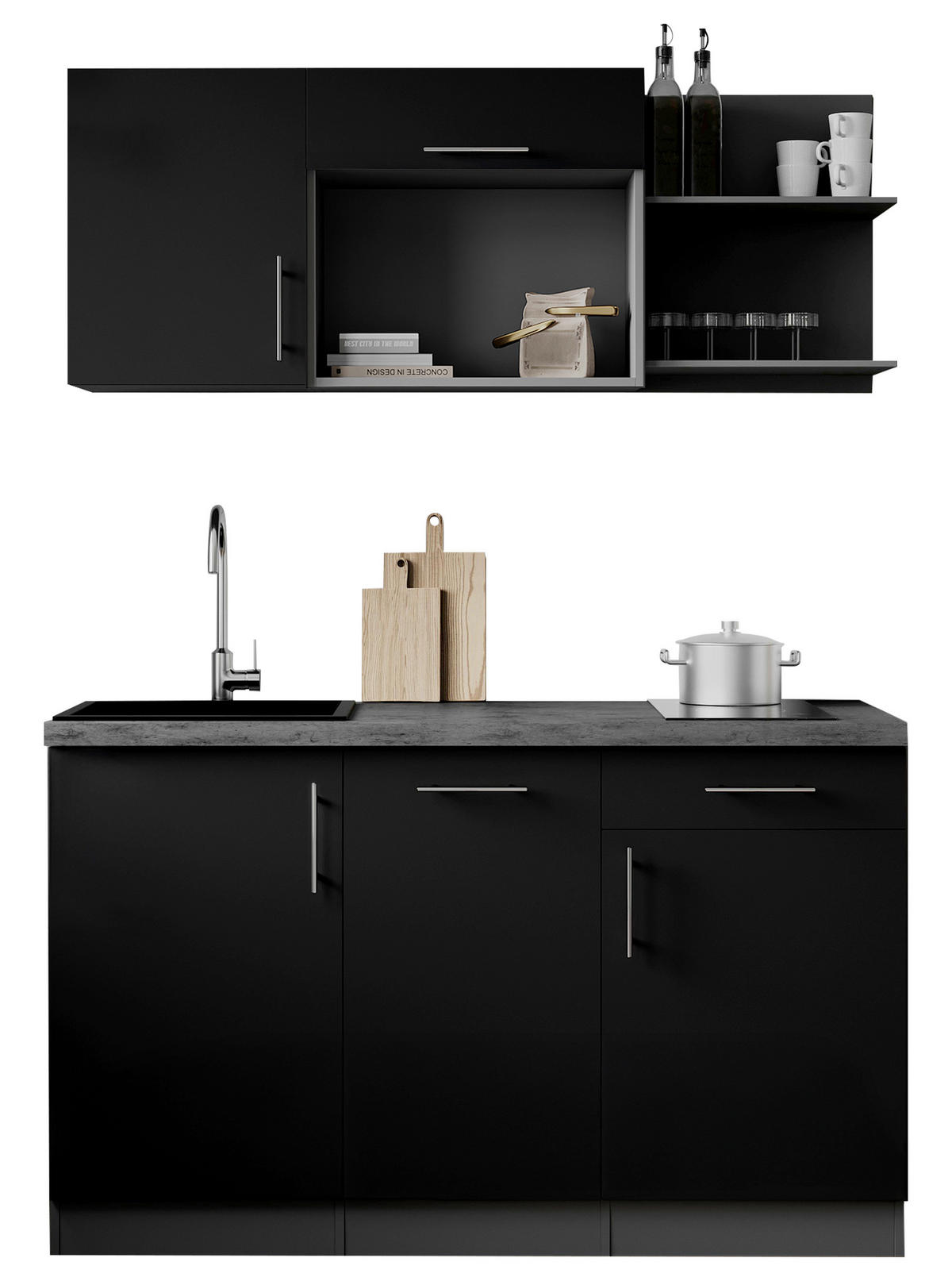MINIKÖK 145 cm   i svart  - grå/svart, Trend, metall/trämaterial (145cm) - Respekta