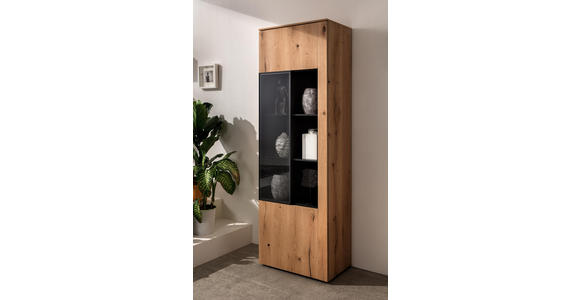 VITRINE in furniert Balkeneiche Anthrazit, Eichefarben - Eichefarben/Anthrazit, Natur, Glas/Holz (65/196,9/41,5cm) - Moderano
