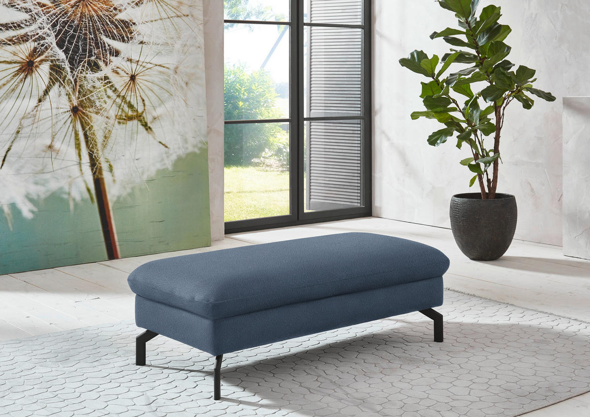 ECKSOFA in Velours Blau  - Blau/Schwarz, Design, Textil/Metall (306/179cm) - Beldomo System