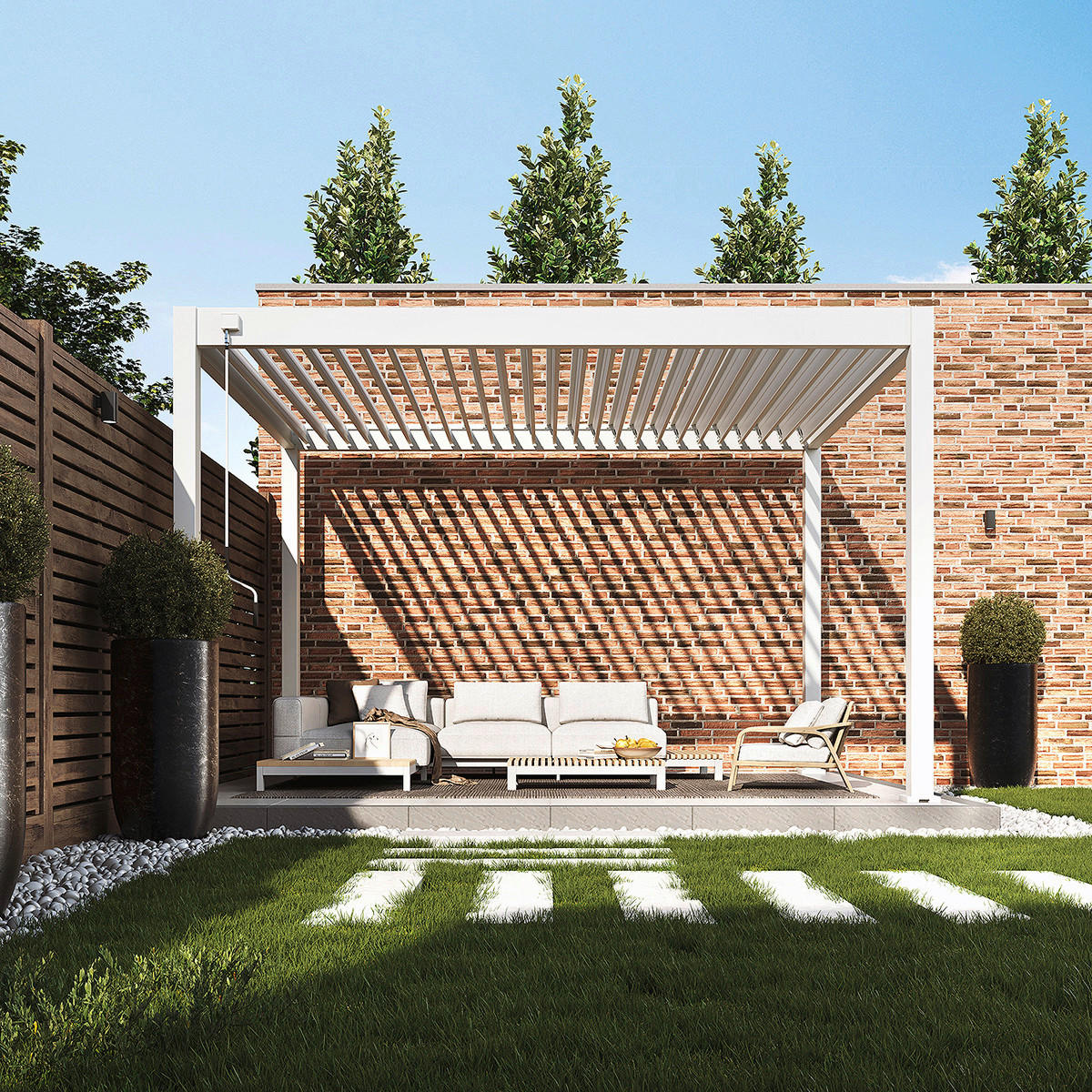 PERGOLA 300/255/400 cm   - Weiß Hochglanz, Basics, Metall (300/255/400cm) - Gardenson