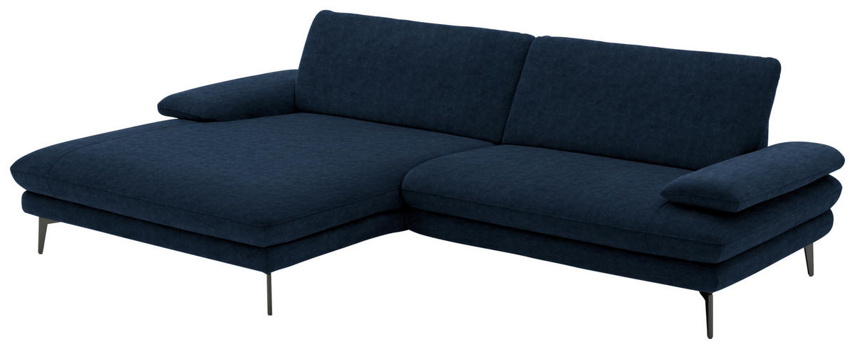 ECKSOFA in Velours Dunkelblau  - Schwarz/Dunkelblau, Design, Textil/Metall (184/284cm) - Dieter Knoll