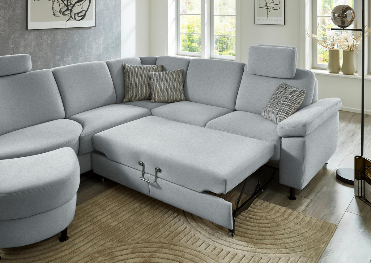 ECKSOFA Flachgewebe Grau  - Schwarz/Grau, Konventionell, Textil/Metall (252/248cm) - Beldomo Comfort