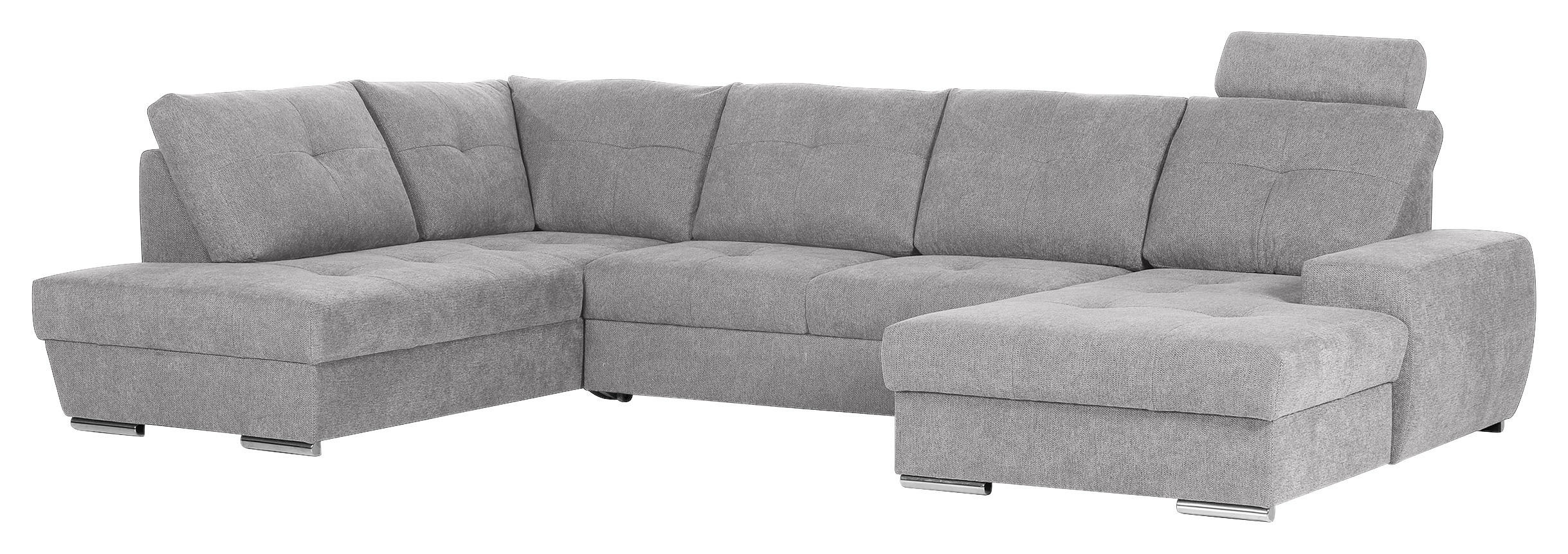 WOHNLANDSCHAFT Hellgrau Flachgewebe  - Chromfarben/Hellgrau, KONVENTIONELL, Kunststoff/Textil (217/338/180cm) - Hom`in