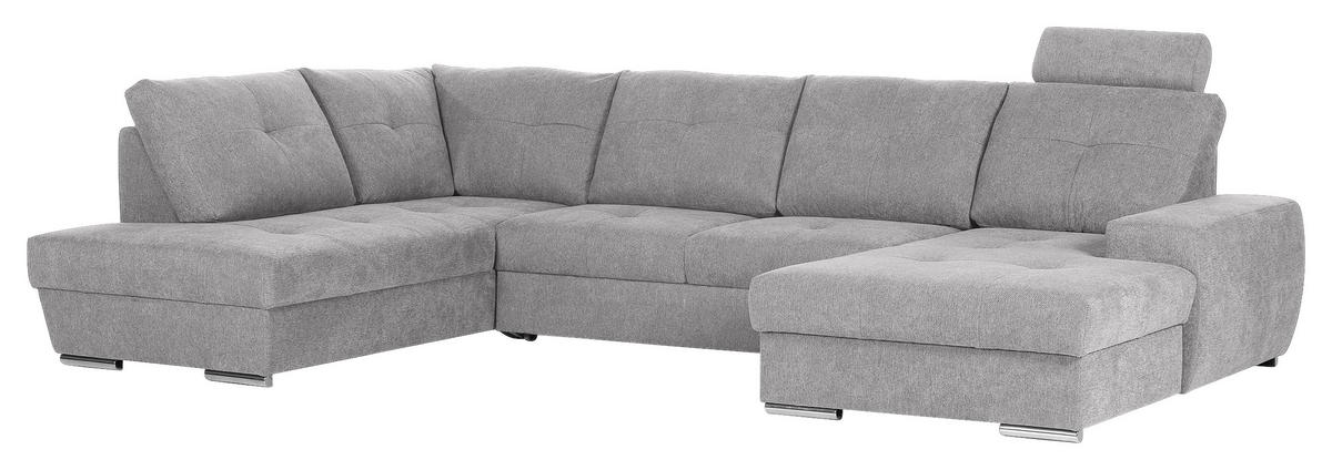 WOHNLANDSCHAFT in Flachgewebe Hellgrau  - Chromfarben/Hellgrau, Konventionell, Kunststoff/Textil (217/338/180cm) - Hom`in