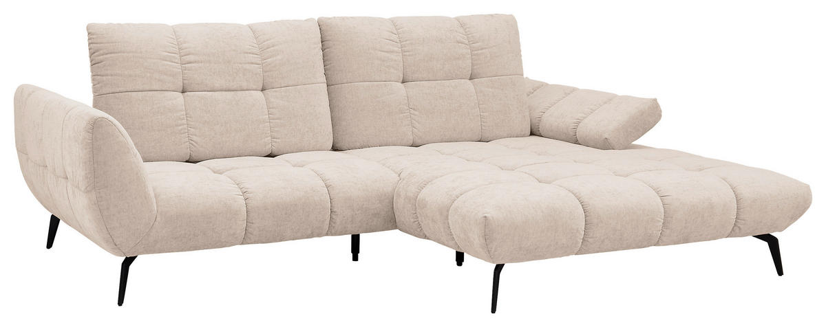 ECKSOFA Naturfarben Flachgewebe Rücken echt, Sitztiefenverstellung  - Schwarz/Naturfarben, KONVENTIONELL, Textil/Metall (273/211cm) - SetOne by Musterring