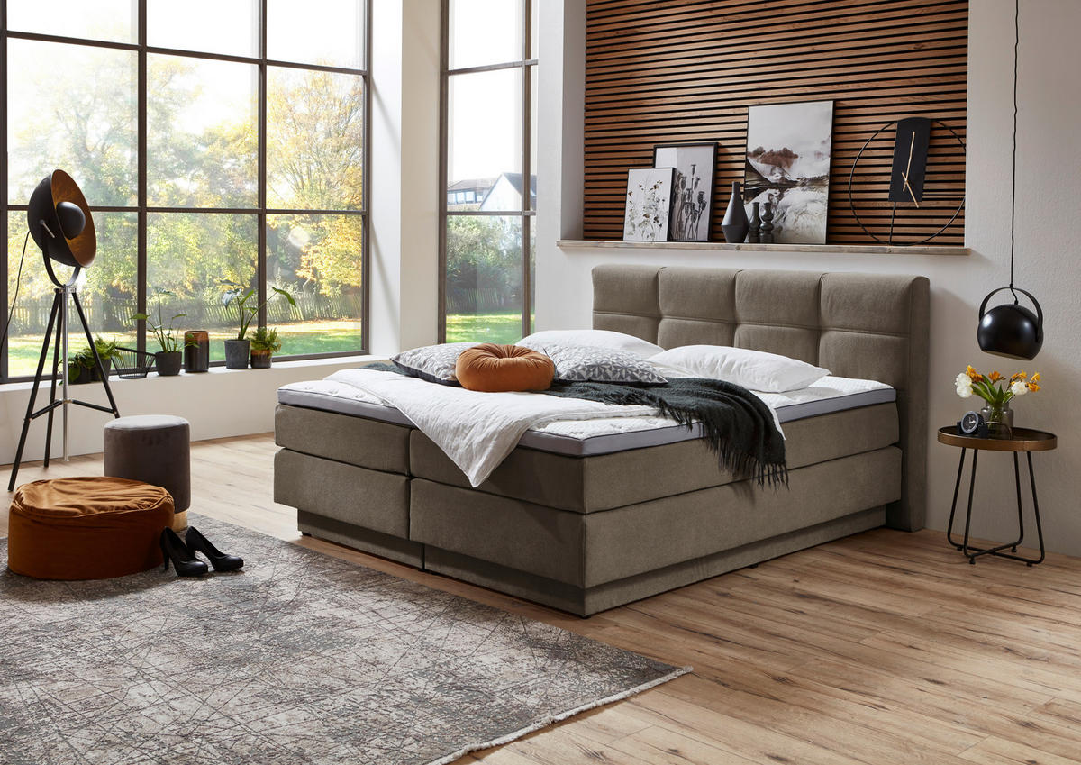 BOXSPRINGBETT 180/200 cm  Taupe  - Taupe/Schwarz, Konventionell, Kunststoff/Textil (180/200cm) - Carryhome