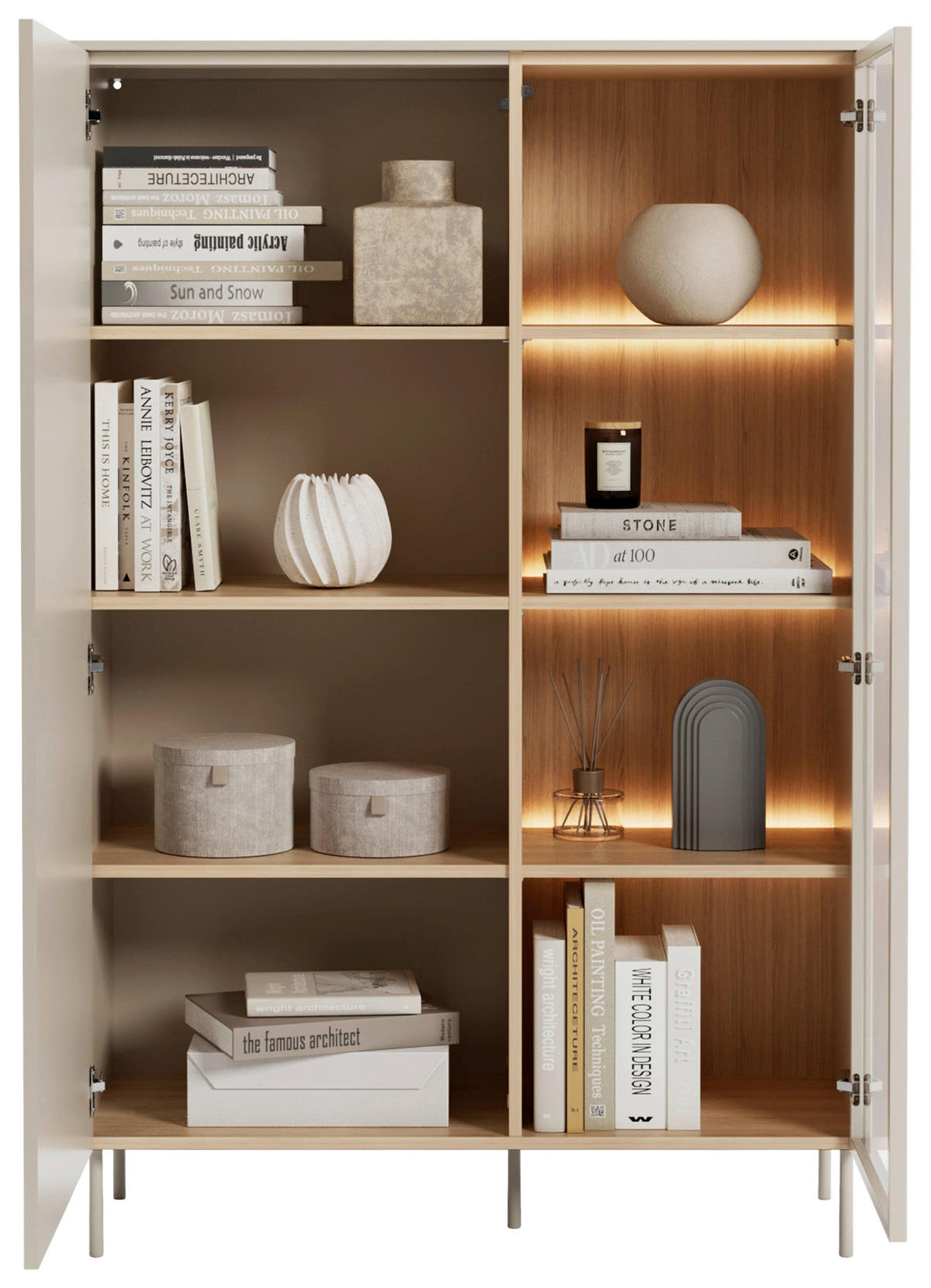 HIGHBOARD 102/156/41 cm Eichefarben, Kaschmir  102/156/41 cm  - Kaschmir/Eichefarben, MODERN, Glas/Holzwerkstoff (102/156/41cm) - Carryhome