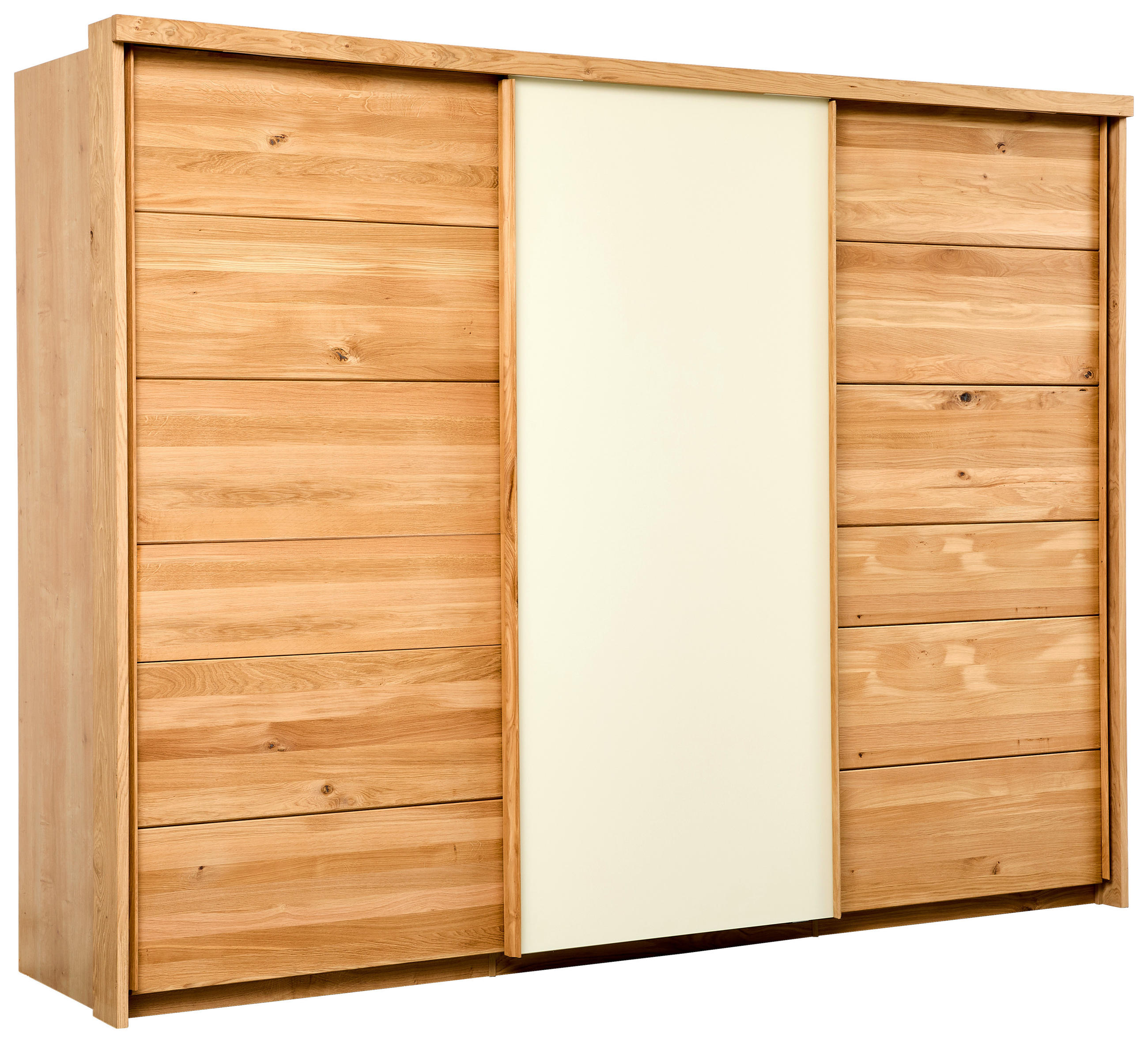 Linea Natura Schwebetürenschrank Champagner, Wildeiche 285x216x70 cm