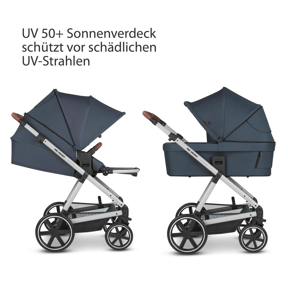 KINDERWAGENSET  Vicon 4  Lake  - Silberfarben/Dunkelblau, Basics, Textil/Metall (91/61/110cm) - ABC Design