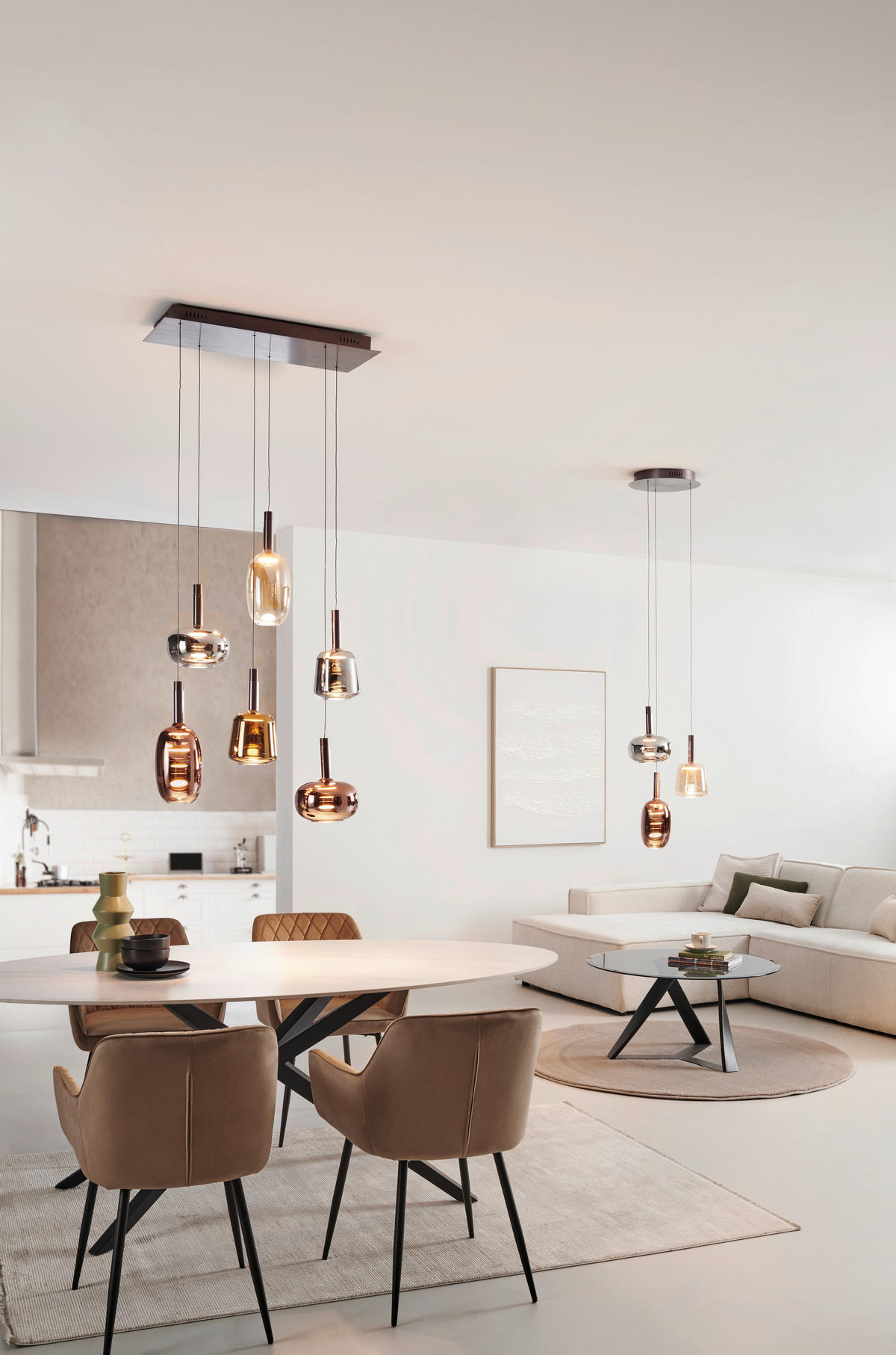 LED-HÄNGELEUCHTE 90/42/200 cm   - Hellbraun, Basics, Glas/Metall (90/42/200cm) - Paul Neuhaus